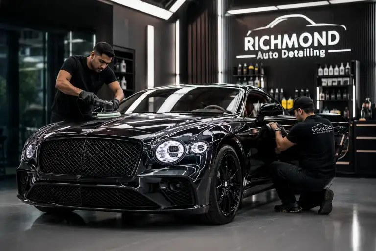 applying car polish on a black car